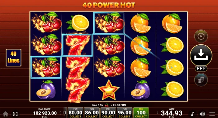 40 Power Hot Coin Boosti põhimängu võit