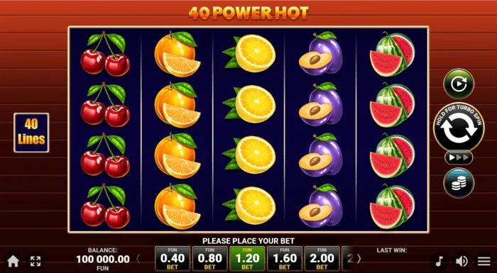 40 Power Hot Coin Boosti mänguekraan